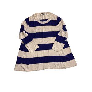 j. crew womans small blue tan stripe oversized silk linen sweater F775